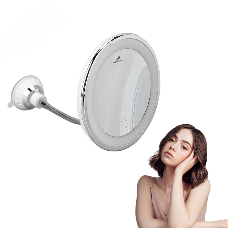 Zetiling 10x Magnification LED Makeup Mirror Wall Mount Round 173L x 69W Black Frame Modern Style Adjustable Brightness Three Light Colors Suction Cup Design